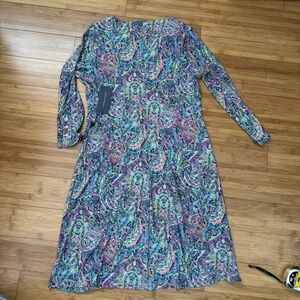 Tommy Hilfiger Paisley Dress Womens Size 6 Long Sleeve Shift Pink Blue NWT